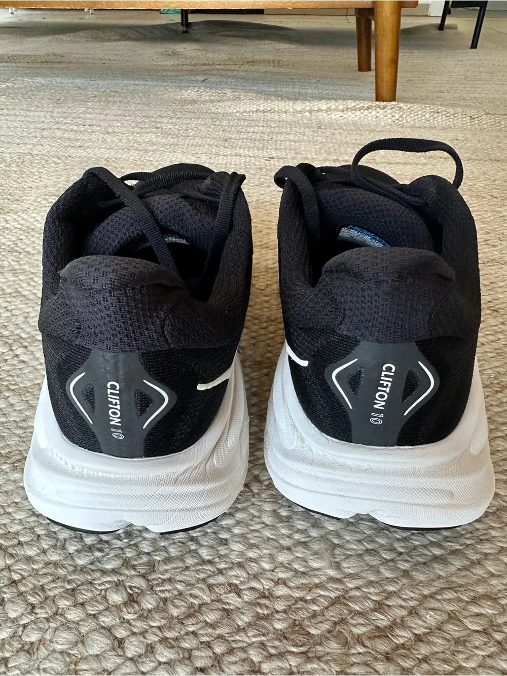 Hoka Black and White Women's Clifton 10 WIDE Running Sneakers
